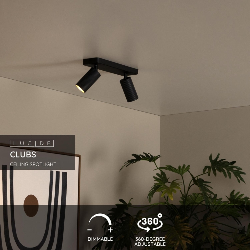 Lucide CLUBS - Stropné bodové svietidlo - 2xGU10 - Čierne